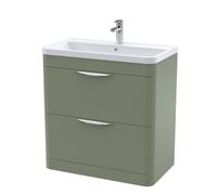 Floor Standing 2 Drawer Vanity Unit with Ceramic Basin - 800mm - Satin Green