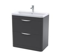 Balterley Wave Contemporary Floor Standing 2 Drawer Bathroom Vanity Unit & Polymarble Basin, Dark Grey, 550mm