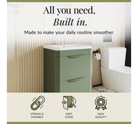 Floor Standing 2 Drawer Vanity Unit with Polymarble Basin - 600mm - Satin Green