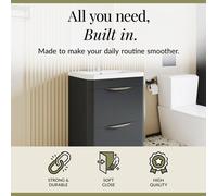 Balterley Wave Contemporary Floor Standing 2 Drawer Vanity Unit & Basin, Dark Grey, 550mm