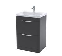 Floor Standing 2 Drawer Vanity Unit Polymarble Basin Soft Black 600mm Balterley Grey One Size