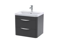 Wall Hung 2 Drawer Vanity Unit with Ceramic Basin Soft Black 600mm Balterley Grey One Size