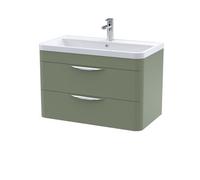 Wall Hung 2 Drawer Vanity Unit and Ceramic Basin Satin Green 800mm Balterley Green One Size