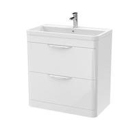 Balterley Wave Modern Bathroom Floor Standing 2 Drawer Vanity Unit Basin, Gloss White, 755mm