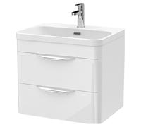 Balterley Wave Modern Bathroom Wall Hung 2 Drawer Thin Edge Vanity Unit Basin, Gloss White, 590mm