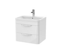 Wall Hung 2 Drawer Vanity Unit with Ceramic Basin - 600mm - Gloss White