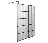 8mm Toughened Safety Glass Black Framed Wetroom Screen with Support Arm - 1400mm - Balterley