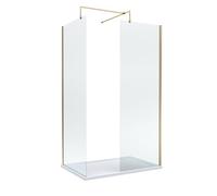 Balterley Wetroom Screen Set with Support Bar & Tray, 2X Shower Glass, Support Bar Kit, Rectangular Shower Tray, Toughened Safety Glass Screens with Arm Bracket for Bathroom (Brushed Brass/White)