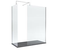 Balterley Wetroom Screen Set with Support Bar & Tray, 2X Shower Glass, Support Bar Kit, Slate Grey Rectangular Shower Tray, Toughened Safety Glass Screens with Arm Bracket for Bathroom (Chrome/Grey)