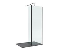 Balterley Wetroom Screen with Return Screen, Support Bar & Tray, Hinged Shower Glass, Support Bar Kit, Rectangular Shower Tray, Toughened Safety Glass Screens with Arm Bracket (Black/Grey)