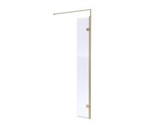 Wetroom 8mm Toughened Safety Glass Hinged Return Screen and Support Bar - 300mm x 1850mm - Brushed Brass