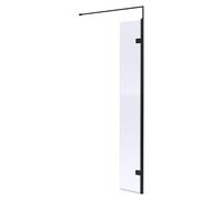 Wetroom 8mm Toughened Safety Glass Hinged Return Screen and Support Bar - 300mm x 1850mm - Satin Black