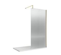 Balterley Wetroom Shower Screen with Support Bar, Fluted Glass Shower Screen for Wet Room and Bathroom, 8mm Toughened Safety Glass Screens, Reversible Wetroom Screens - 1000 x 1850mm (Brushed Brass)