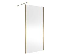 Balterley Wetroom Shower Screen with Support Bar, Glass Shower Screen for Wet Room and Bathroom, 8mm Toughened Safety Glass Screens, Reversible Wetroom Screens - 1000 x 1850mm (Brushed Brass)
