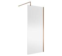 Balterley Wetroom Shower Screen with Support Bar, Glass Shower Screen for Wet Room and Bathroom, 8mm Toughened Safety Glass Screens, Reversible Wetroom Screens - 900 x 1850mm (Brushed Bronze)