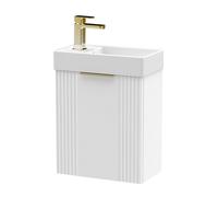 Balterley White 400mm Wall Hung Cloakroom Vanity Basin Unit With Brushed Brass Handle Compact Bathroom Storage