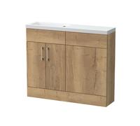 Balterley Wichnor Compact Floor Standing 2 Door Vanity Basin Wc Unit With Polymarble Basin, 1000mm, Autumn Oak