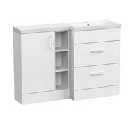 Balterley Wichnor Floor Standing 1 Door, 2 Drawer Vanity Basin Unit With Open Shelf And Polymarble Basin, 1200mm, Right Hand, Matt White