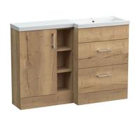 Balterley Wichnor Floor Standing 1 Door, 2 Drawer Vanity Basin Unit With Open Shelf And Polymarble Basin, 1200mm, Right Hand, Autumn Oak