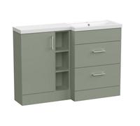 Balterley Wichnor Floor Standing 1 Door, 2 Drawer Vanity Basin Unit With Open Shelf And Polymarble Basin, 1200mm, Right Hand, Fern Green