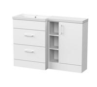 Balterley Wichnor Floor Standing 1 Door, 2 Drawer Vanity Basin Unit With Open Shelf And Polymarble Basin, 1200mm, Left Hand, Matt White