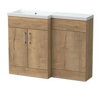 Balterley Wichnor Floor Standing 2 Door Vanity Basin Wc Unit With Polymarble Basin, 1100mm, Left Hand, Autumn Oak