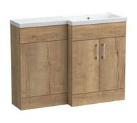 Balterley Wichnor Floor Standing 2 Door Vanity Basin Wc Unit With Polymarble Basin, 1100mm, Right Hand, Autumn Oak