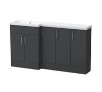 Balterley Wichnor Floor Standing 3 Door, Open Shelf Vanity Basin Wc Unit With Toilet Roll Holder And Basin, 1500mm, Right Hand, Dark Grey