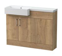 Balterley Wichnor Floor Standing Compact 2 Door Vanity Basin Wc Unit With Polymarble Basin, 1100mm, Left Hand, Autumn Oak