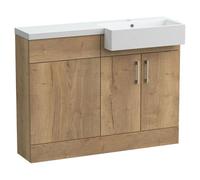 Balterley Wichnor Floor Standing Compact 2 Door Vanity Basin Wc Unit With Polymarble Basin, 1100mm, Right Hand, Autumn Oak
