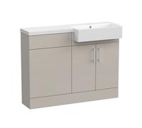 Balterley Wichnor Floor Standing Compact 2 Door Vanity Basin Wc Unit With Polymarble Basin, 1100mm, Right Hand, Pebble Grey