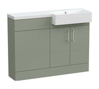 Balterley Wichnor Floor Standing Compact 2 Door Vanity Basin Wc Unit With Polymarble Basin, 1100mm, Right Hand, Fern Green