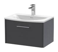 Balterley Winshill Contemporary 1 Drawer Wall Hung Vanity Unit With Curved Basin, Woodgrain Dark Grey, 600mm