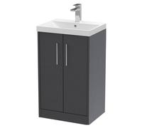 Winshill Contemporary 2 Door Floor Standing Vanity Unit with Thin Edge Basin, Woodgrain Dark Grey, 500mm