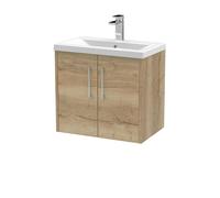 Balterley Winshill Contemporary 2 Door Wall Hung Vanity Unit With Mid-Edge Basin, Light Oak, 600mm