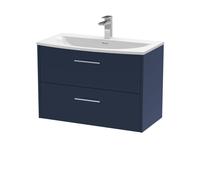 Balterley Winshill Contemporary 2 Drawer Wall Hung Vanity Unit With Curved Basin, Dark Blue, 800mm