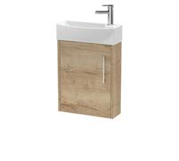 Winshill Contemporary 1 Door Left-Hand Wall Hung Cloakroom Vanity Unit with Basin, Light Oak, 440mm