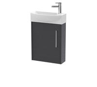 Winshill Contemporary 1 Door Left-Hand Wall Hung Cloakroom Vanity Unit with Basin, Woodgrain Dark Grey, 440mm