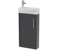 Balterley Winshill Contemporary 1 Door Right-Hand Floor Standing Cloakroom Vanity Unit With Basin, Woodgrain Dark Grey, 440mm