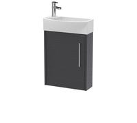Balterley Winshill Contemporary 1 Door Right-Hand Wall Hung Cloakroom Vanity Unit With Basin, Woodgrain Dark Grey, 440mm