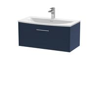 Balterley Winshill Contemporary 1 Drawer Wall Hung Vanity Unit With Curved Basin, Dark Blue, 800mm