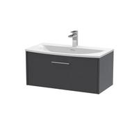 Balterley Winshill Contemporary 1 Drawer Wall Hung Vanity Unit With Curved Basin, Woodgrain Dark Grey, 800mm