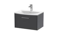 Balterley Winshill Contemporary 1 Drawer Wall Hung Vanity Unit With Curved Basin, Woodgrain Dark Grey, 600mm