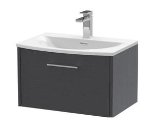 Balterley Winshill Contemporary 1 Drawer Wall Hung Vanity Unit With Curved Basin, Woodgrain Dark Grey, 600mm