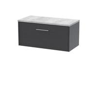 Balterley Winshill Contemporary 1 Drawer Wall Hung Vanity Unit With Laminate Worktop, Woodgrain Dark Grey, 800mm