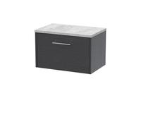 Balterley Winshill Contemporary 1 Drawer Wall Hung Vanity Unit With Laminate Worktop, Woodgrain Dark Grey, 600mm