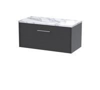 Balterley Winshill Contemporary 1 Drawer Wall Hung Vanity Unit With Laminate Worktop, Woodgrain Dark Grey, 800mm