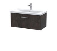 Balterley Winshill Contemporary 1 Drawer Wall Hung Vanity Unit With Mid-Edge Basin, Metallic Slate, 800mm