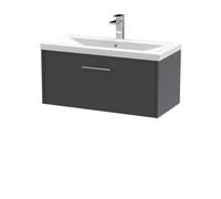 Balterley Winshill Contemporary 1 Drawer Wall Hung Vanity Unit With Mid-Edge Basin, Woodgrain Dark Grey, 800mm