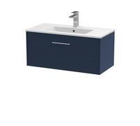 Balterley Winshill Contemporary 1 Drawer Wall Hung Vanity Unit With Minimalist Basin, Dark Blue, 800mm